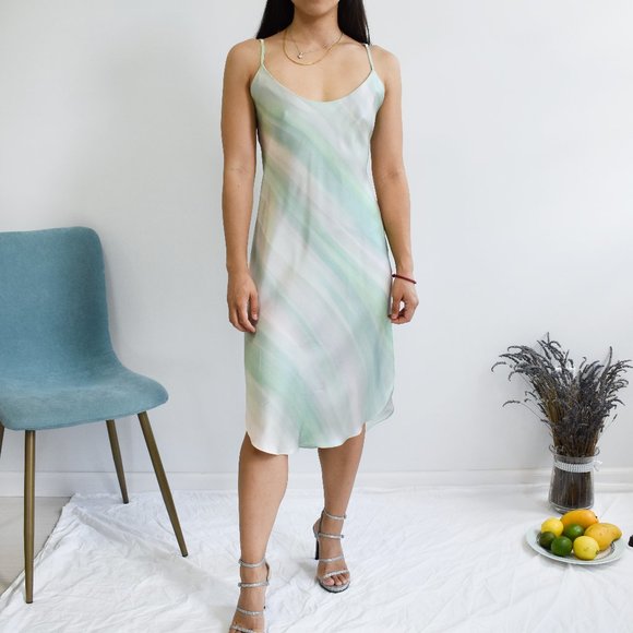 Pure Silk Watercolor Slip Midi Dress - Picture 1 of 4